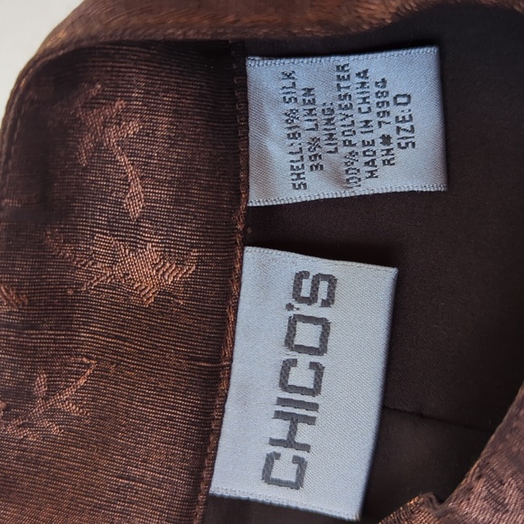 Chico's Silk Linen Shimmery Floral Lined Blazer Small Chico's 0 Metallic Bronze - Picture 3 of 14